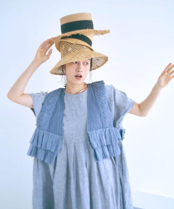 ハンドスモッキングコットンポプリン　2wayベスト